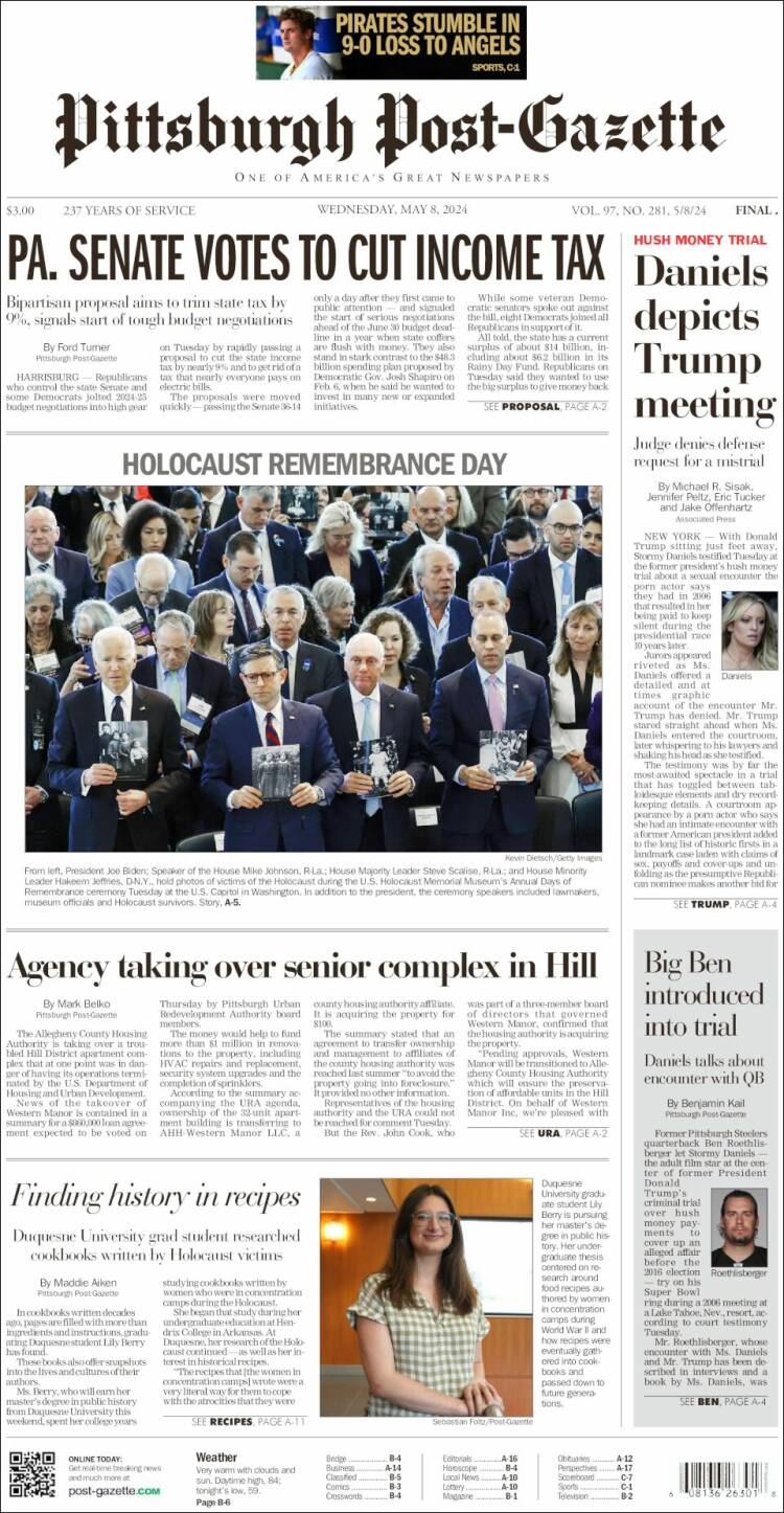Portada de Pittsburgh Post-Gazette (USA)