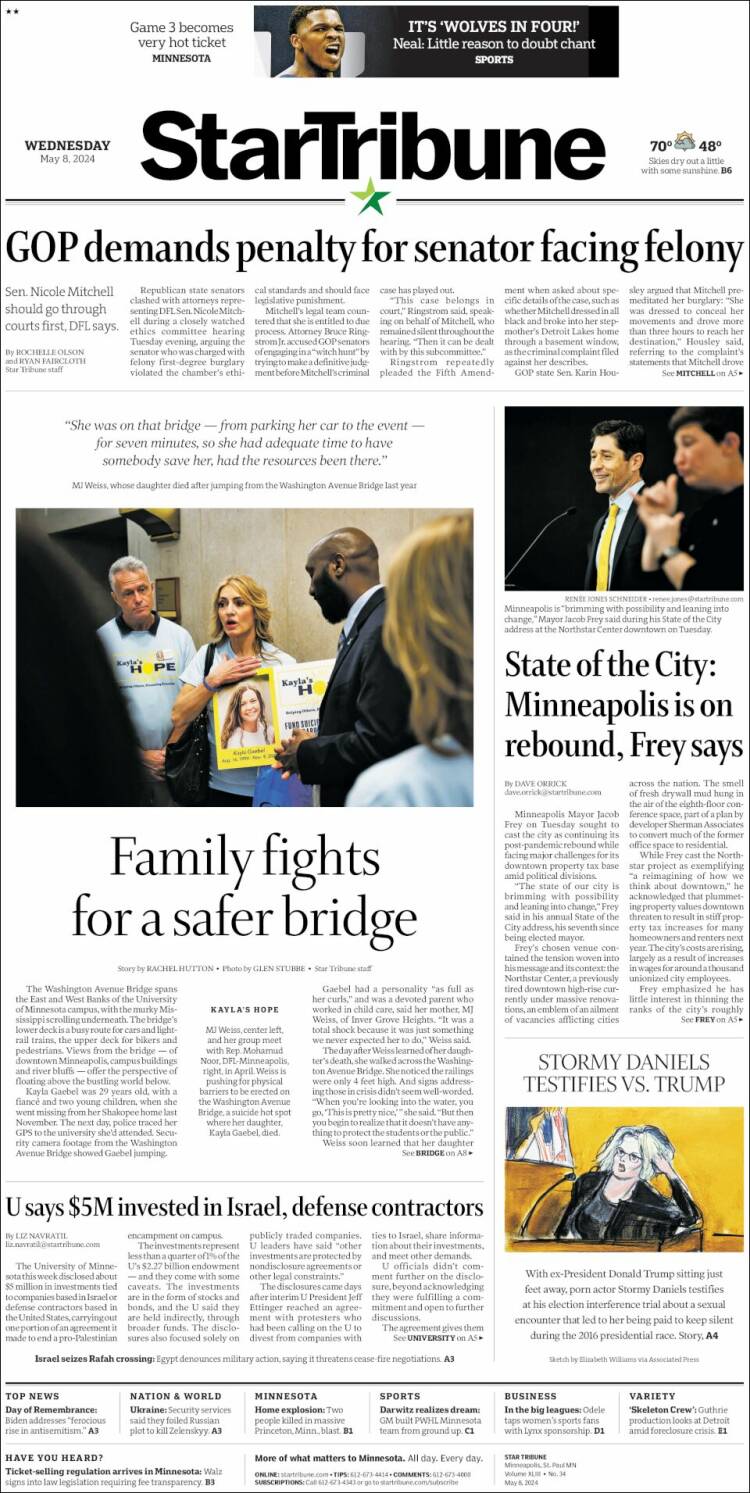 Portada de Star Tribune (USA)