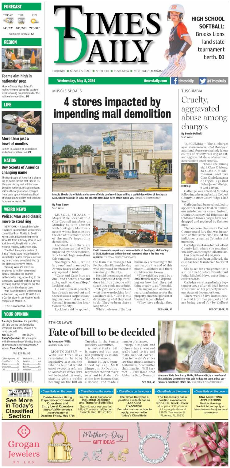 Portada de Times Daily (USA)