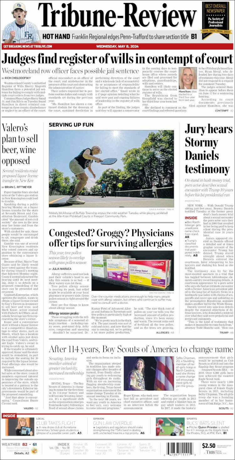 Portada de Tribune-Review (USA)