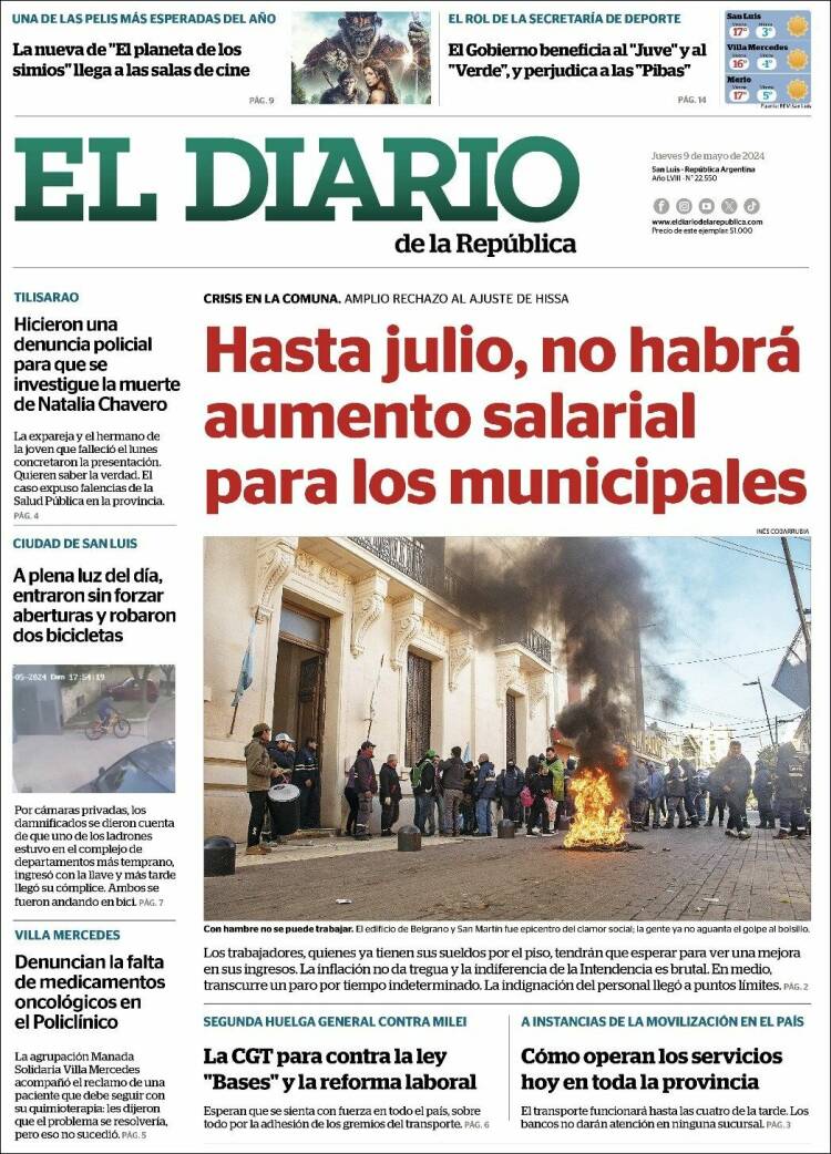 Portada de Diario de la República (Argentina)