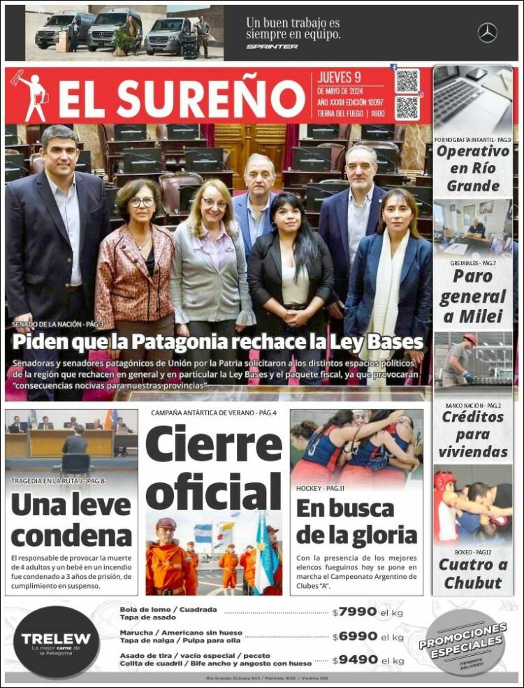 Portada de Diario El Sureño (Argentina)