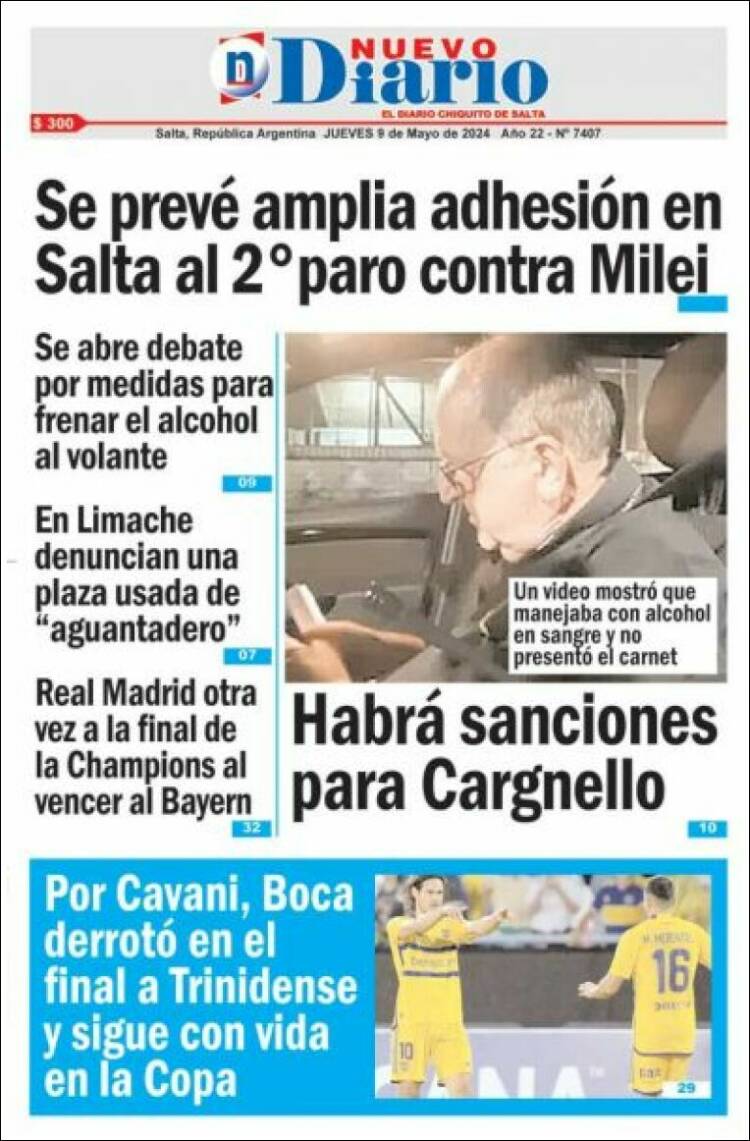 Portada de Nuevo Diario de Salta (Argentina)