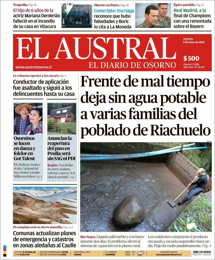 Portada de El Austral de Osorno (Chile)