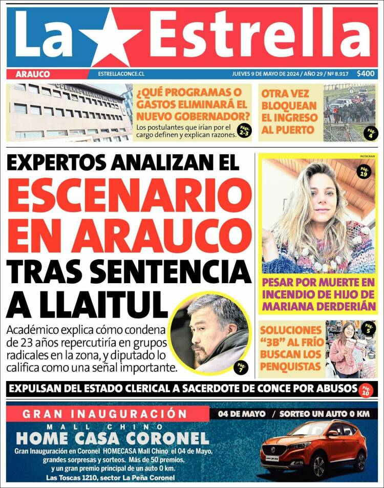 Portada de La Estrella de Concepción (Chile)