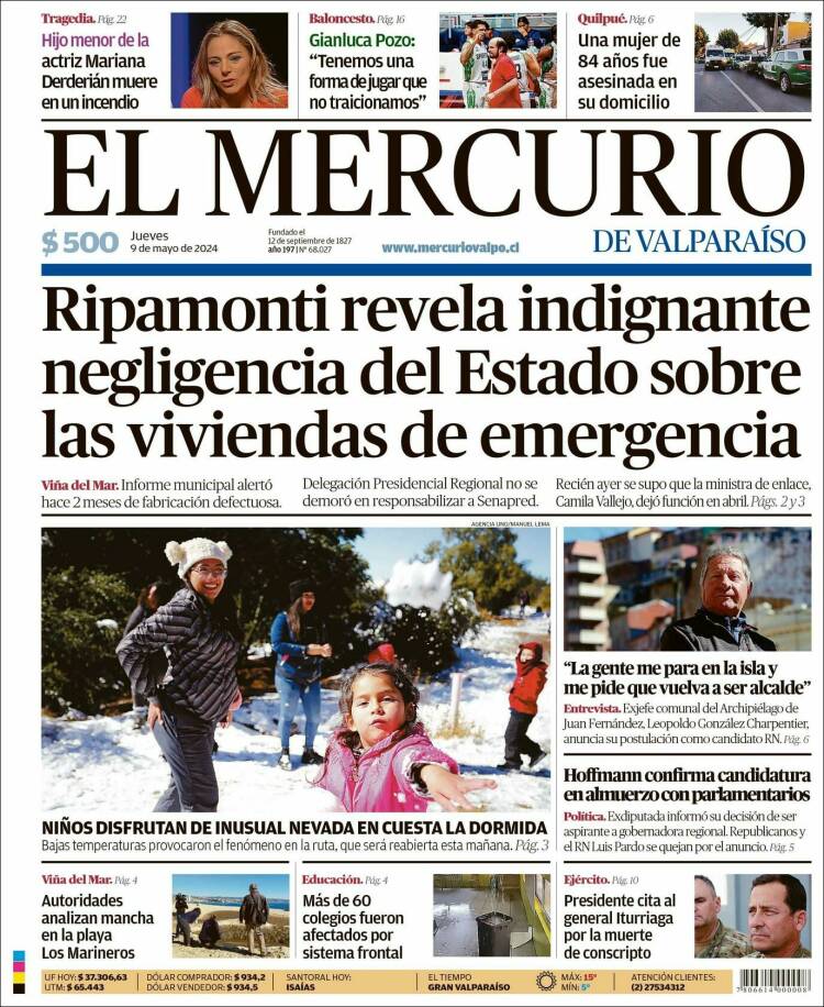 Portada de Mercurio de Valparaiso (Chile)