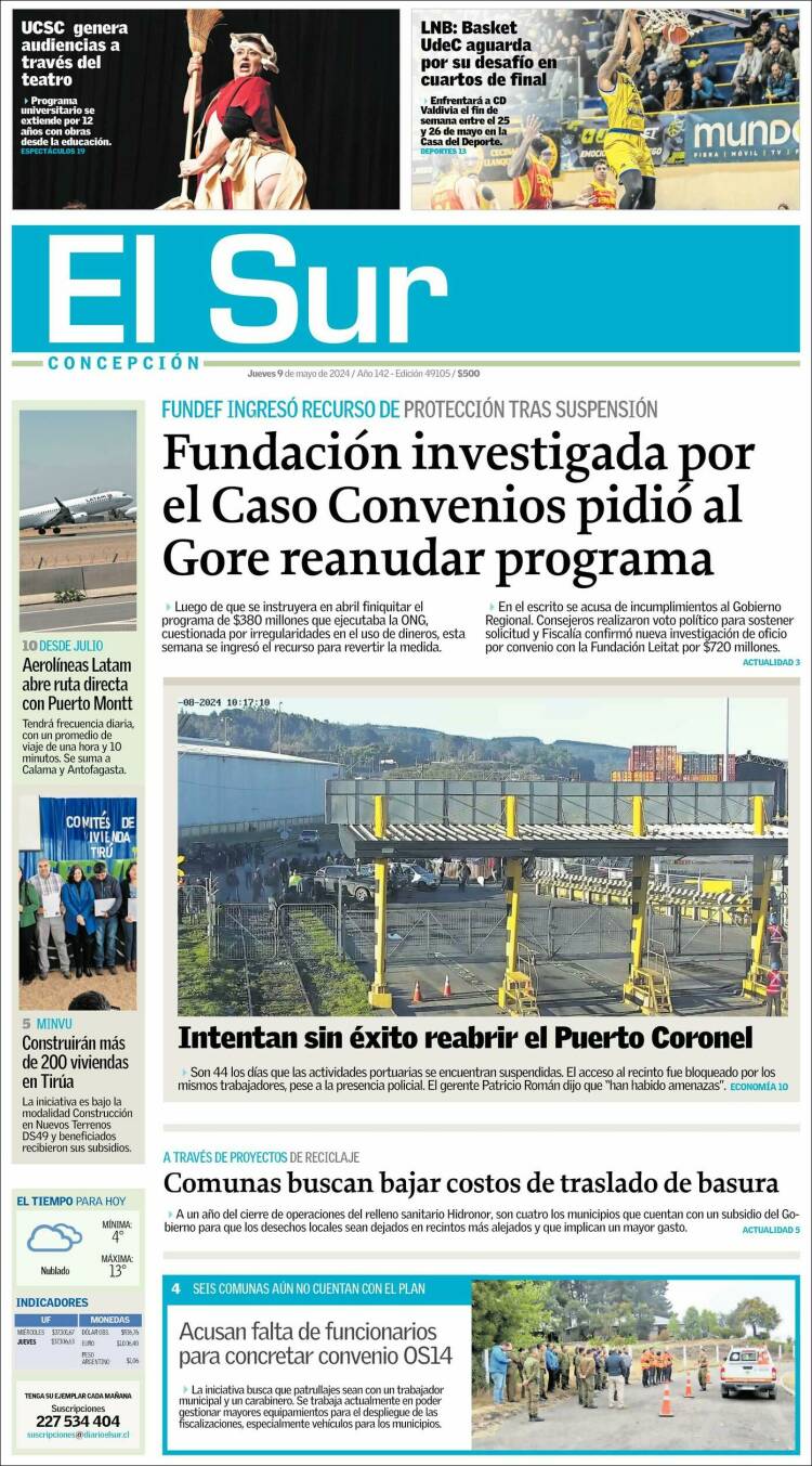 Portada de El Sur (Chile)