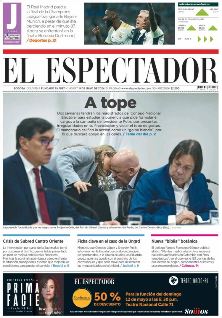 Periódico El Espectador (Colombia). Periódicos de Colombia. Edición de ...