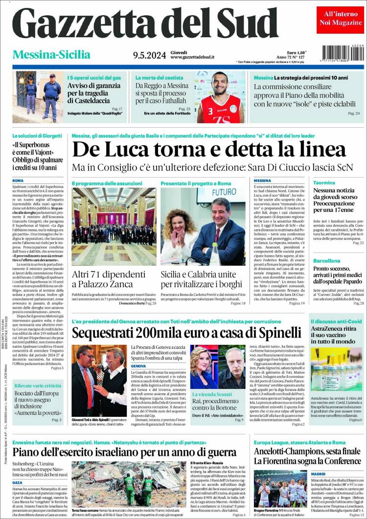 Portada de Gazzetta del Sud (Italia)