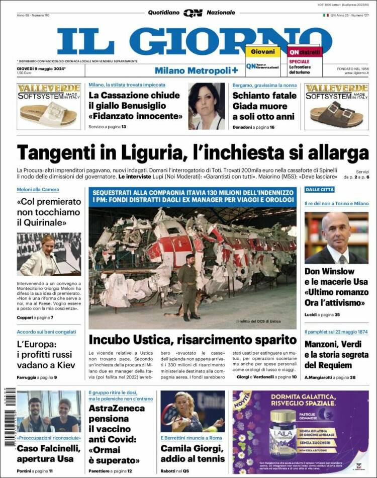 Portada de Il Giorno (Italia)