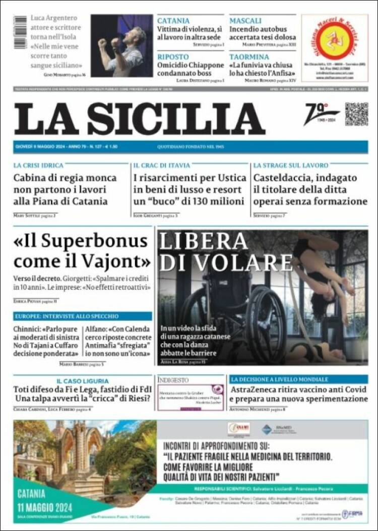 Portada de La Sicilia (Italia)