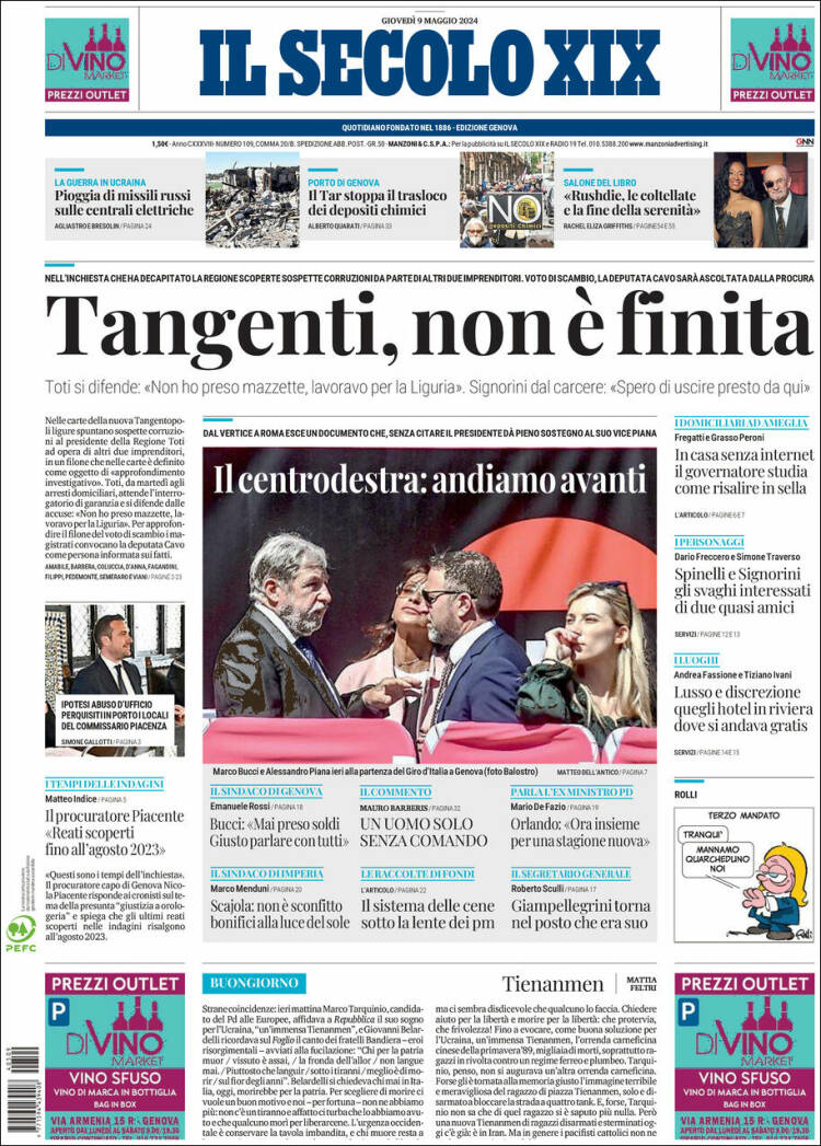 Portada de Il Secolo XIX (Italia)