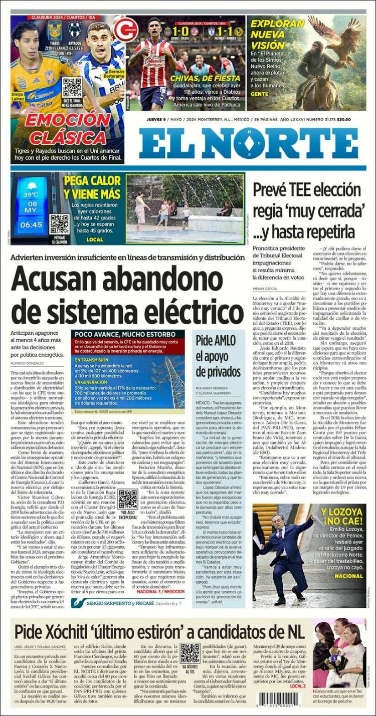 Portada de El Norte (M&eacute;xico)