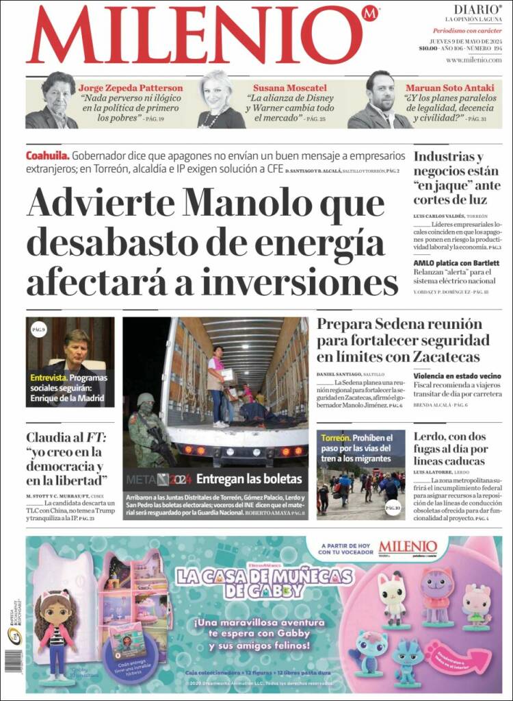 Portada de Milenio - Laguna (M&eacute;xico)
