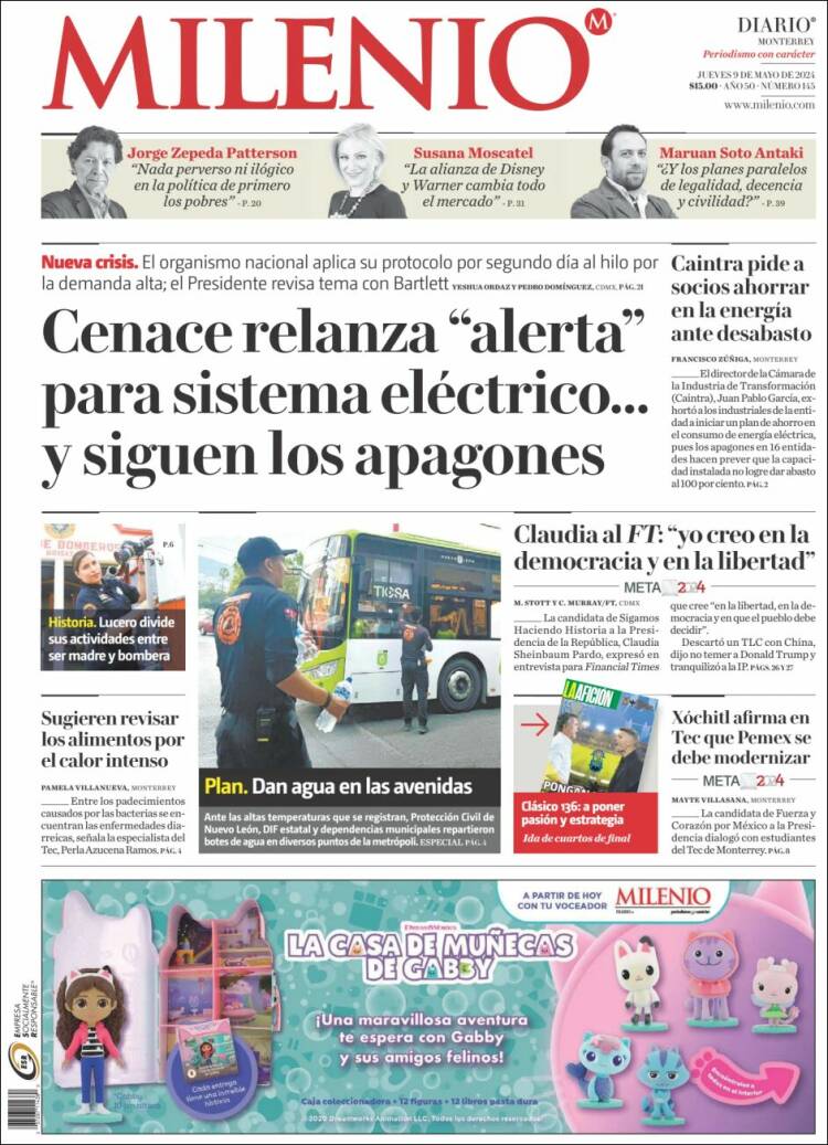 Portada de Milenio de Monterrey (M&eacute;xico)