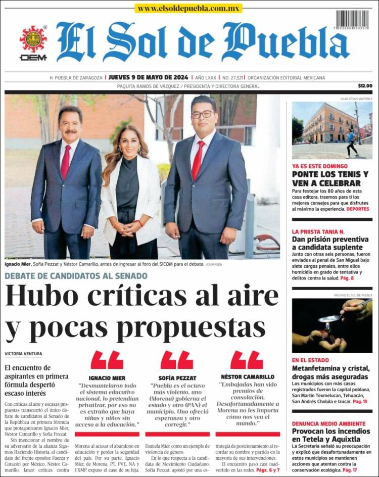 Portada de El Sol de Puebla (M&eacute;xico)