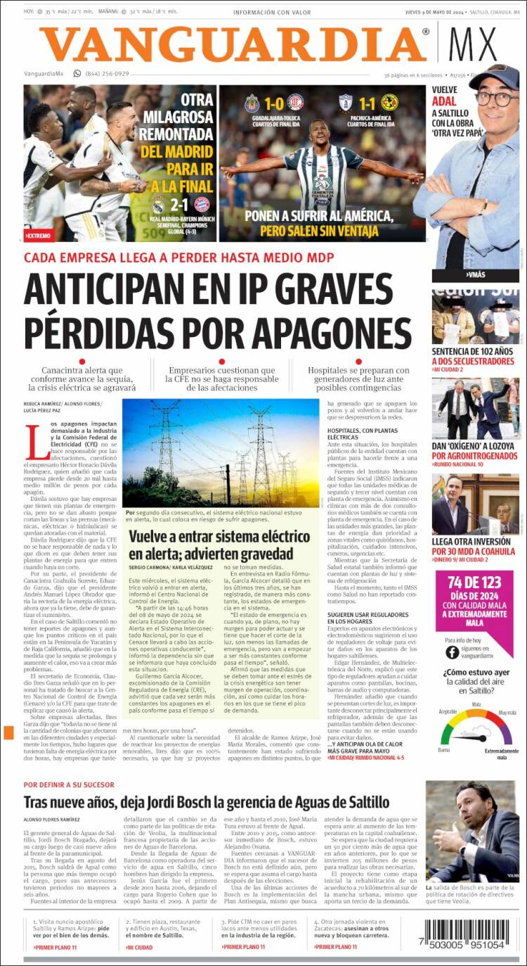 Portada de Vanguardia (M&eacute;xico)