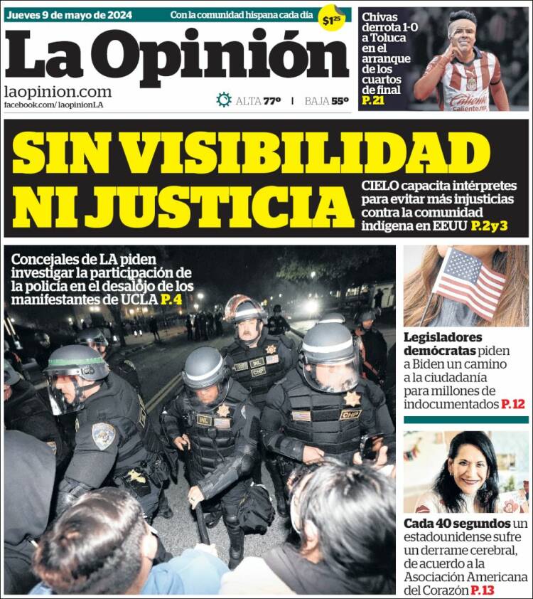 Portada de La Opinión (USA)