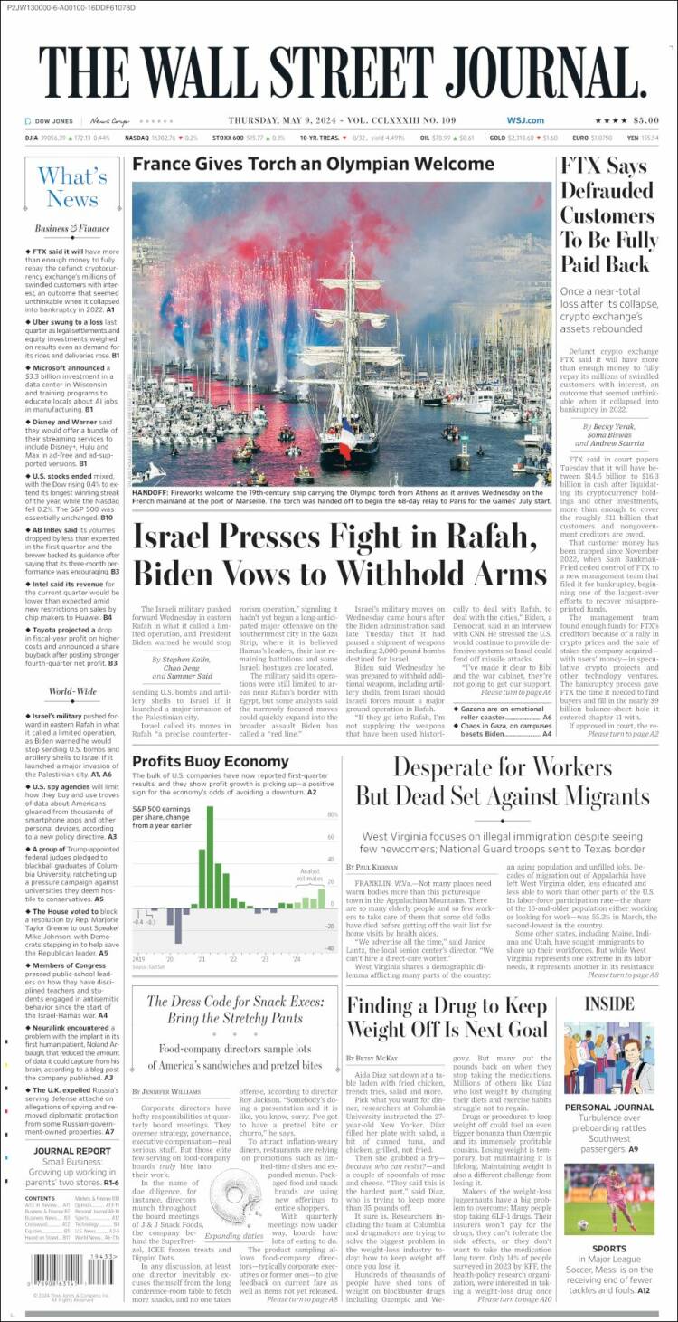 Portada de Wall Street Journal (USA)