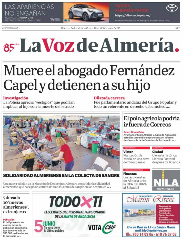 Portada de La Voz de Almería (España)