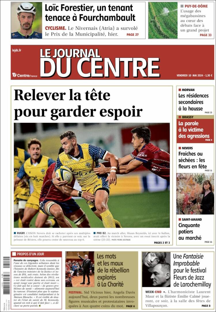 Portada de Le Journal du Centre (Francia)