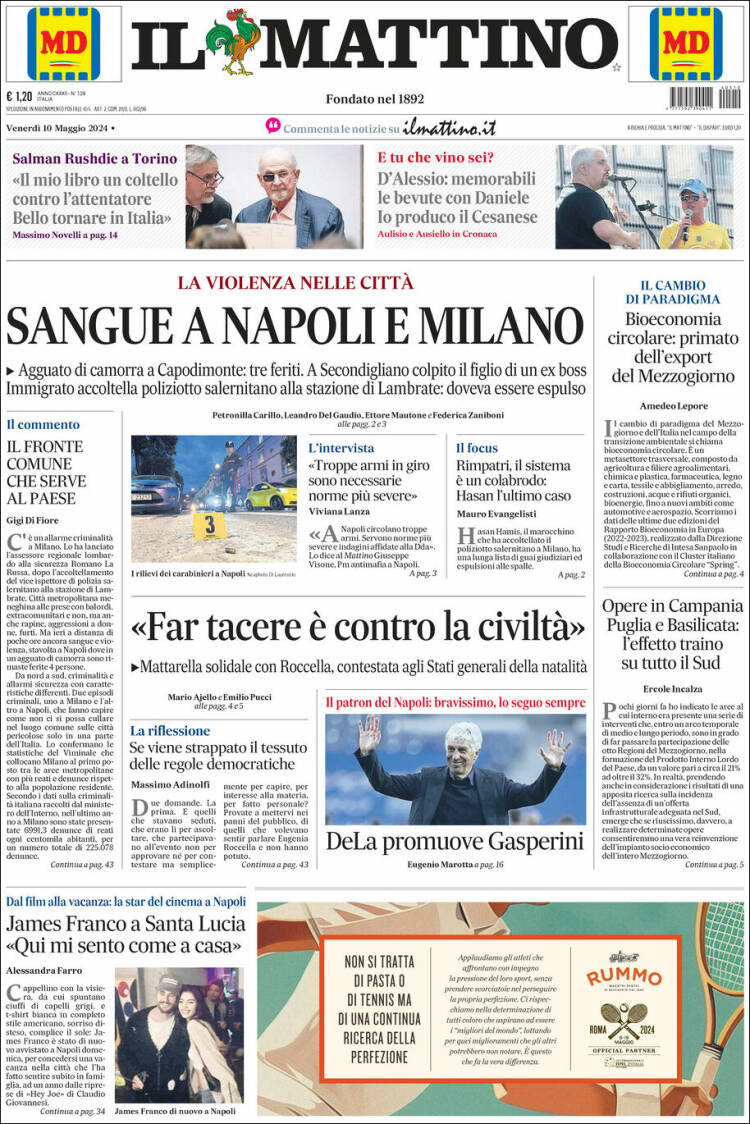 Portada de Il Mattino (Italia)