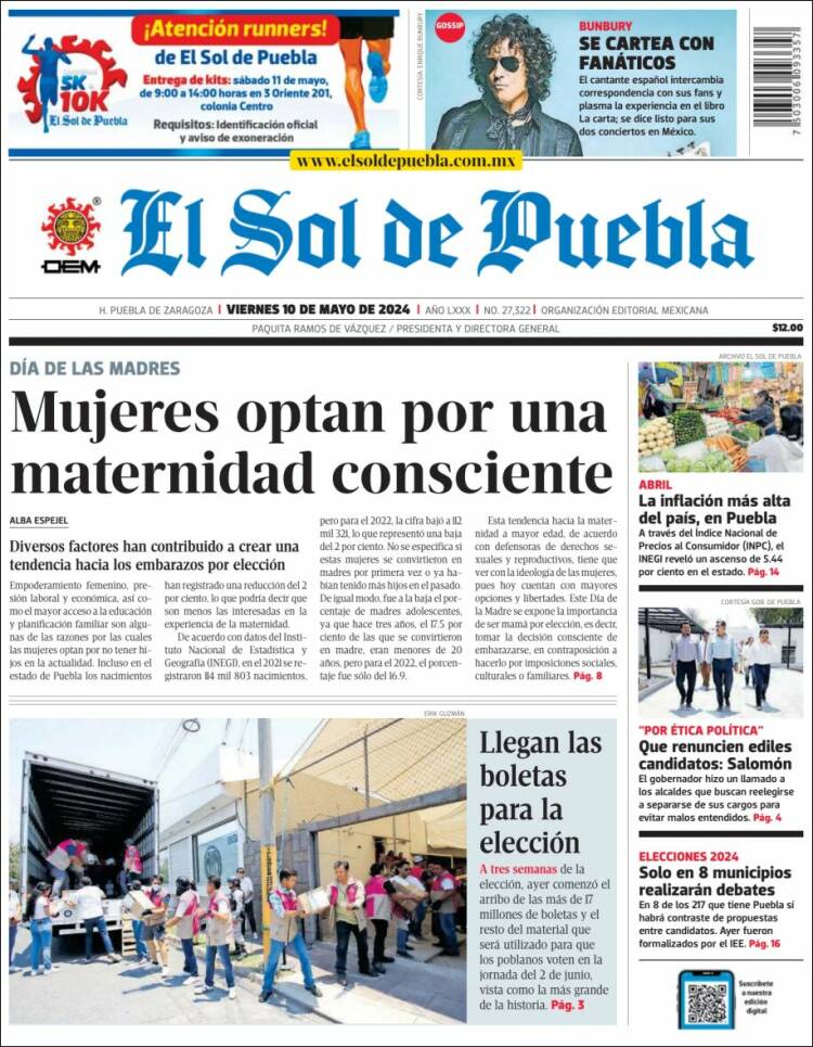 Portada de El Sol de Puebla (México)