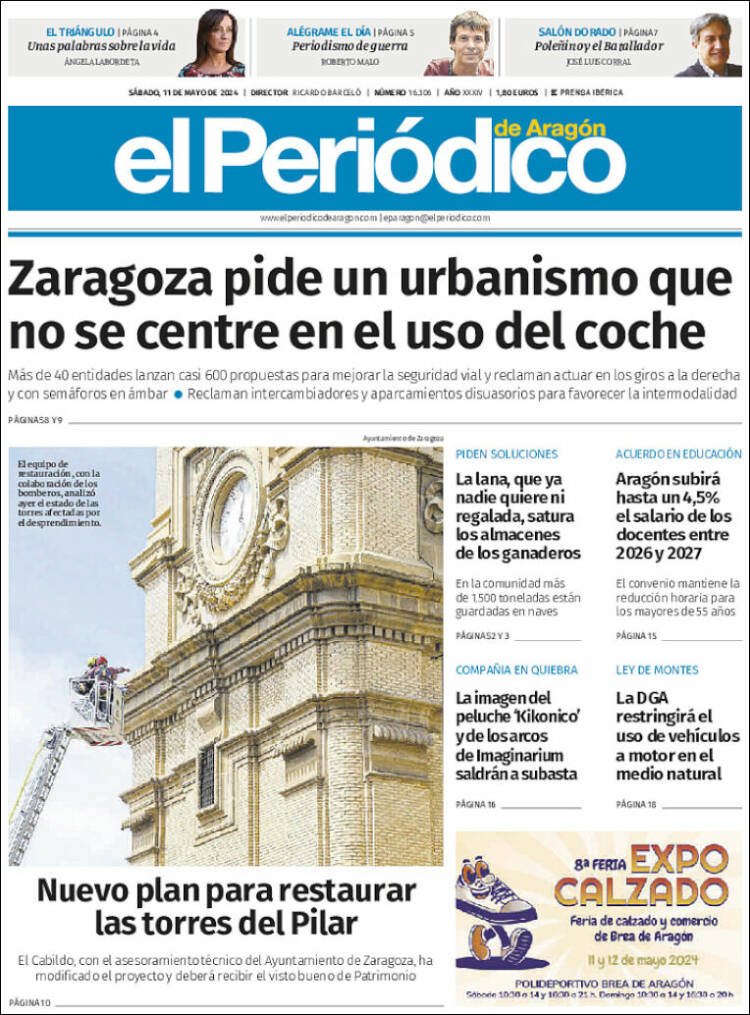 Portada de El Periódico de Aragón (España)