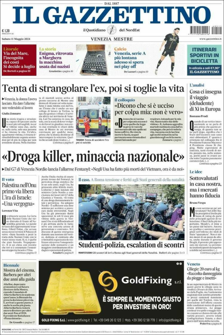 Portada de Il Gazzettino (Italia)