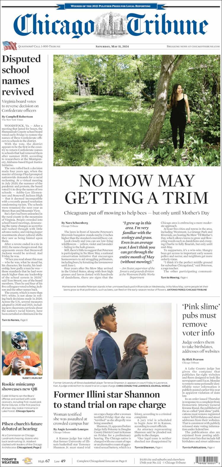 Portada de Chicago Tribune (USA)