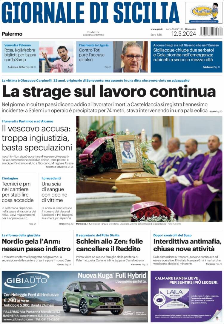 Portada de Giornale di Sicilia (Italia)