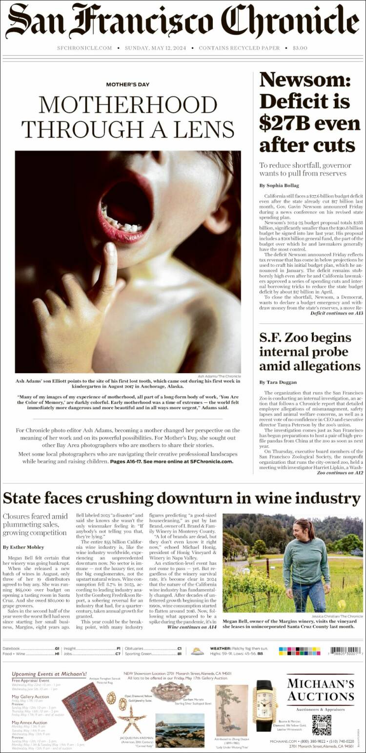 Portada de San Francisco Chronicle (USA)