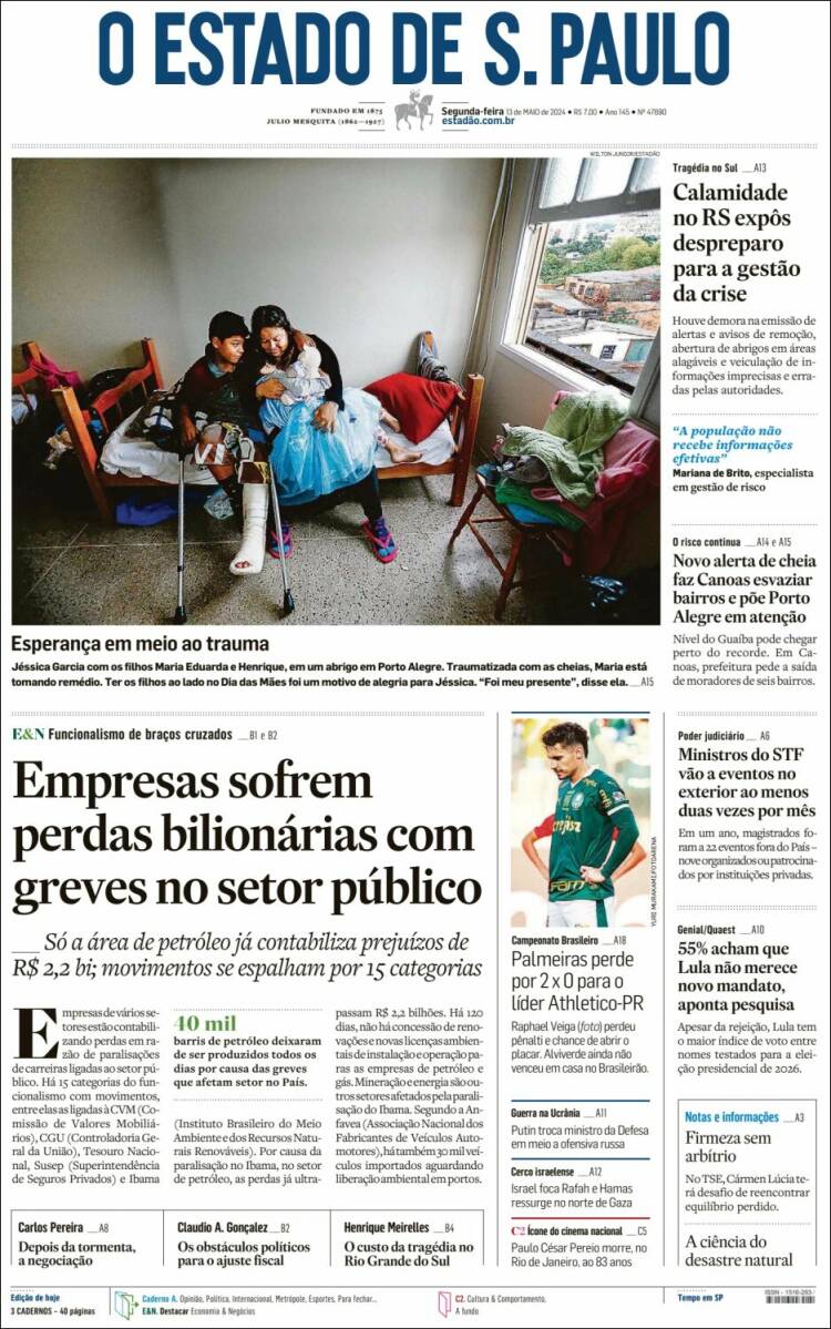 Portada de O Estado de São Paulo (Brasil)