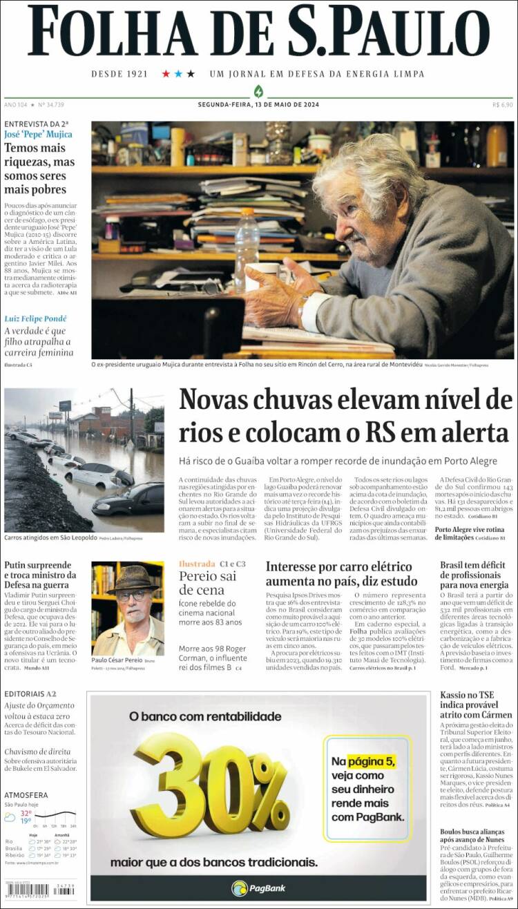Portada de Folha de São Paulo (Brasil)