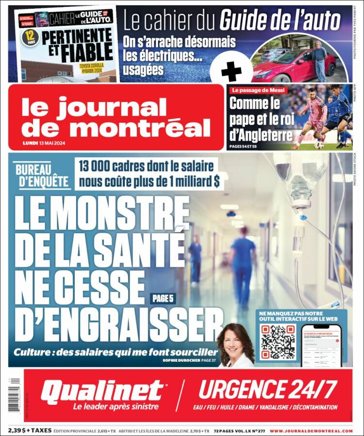 Portada de Le Journal de Montréal (Canadá)