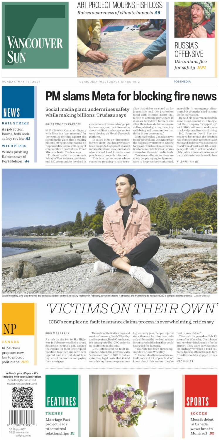 Portada de The Vancouver Sun (Canadá)