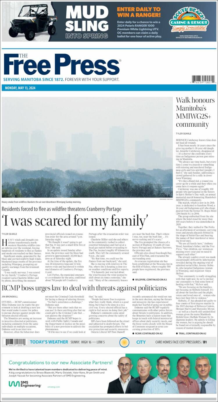 Portada de Winnipeg Free Press (Canadá)