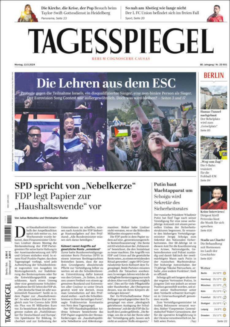 Portada de Der Tagesspiegel (Alemania)