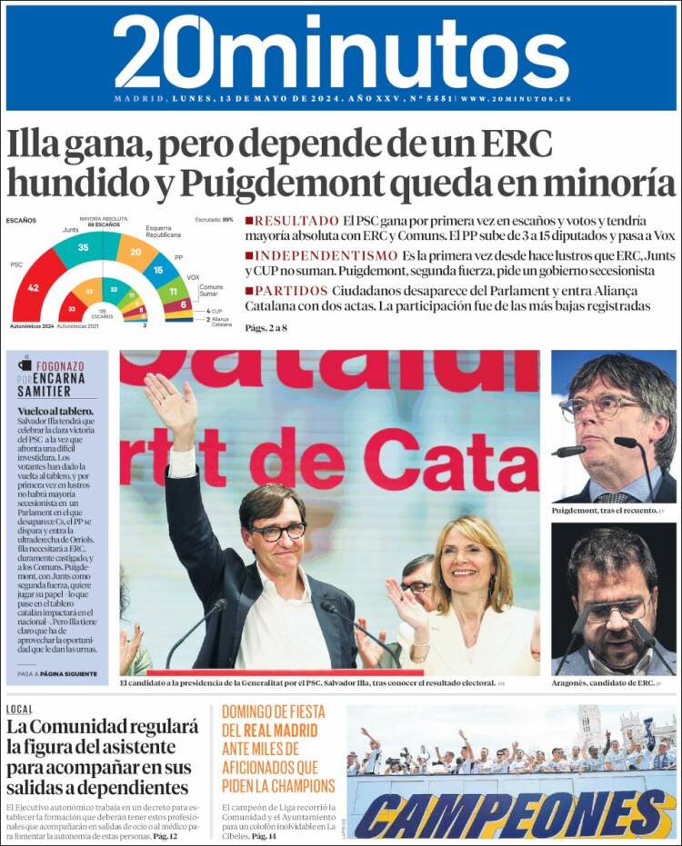 Portada de 20 Minutos - Madrid (Espa&ntilde;a)