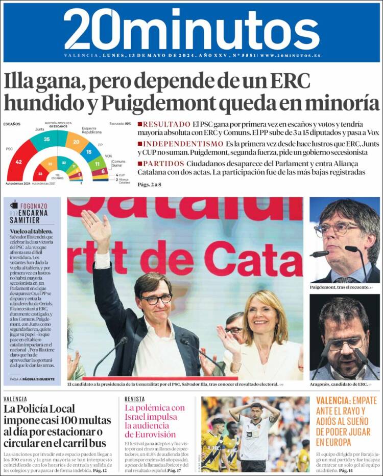 Portada de 20 Minutos - Valencia (Espa&ntilde;a)