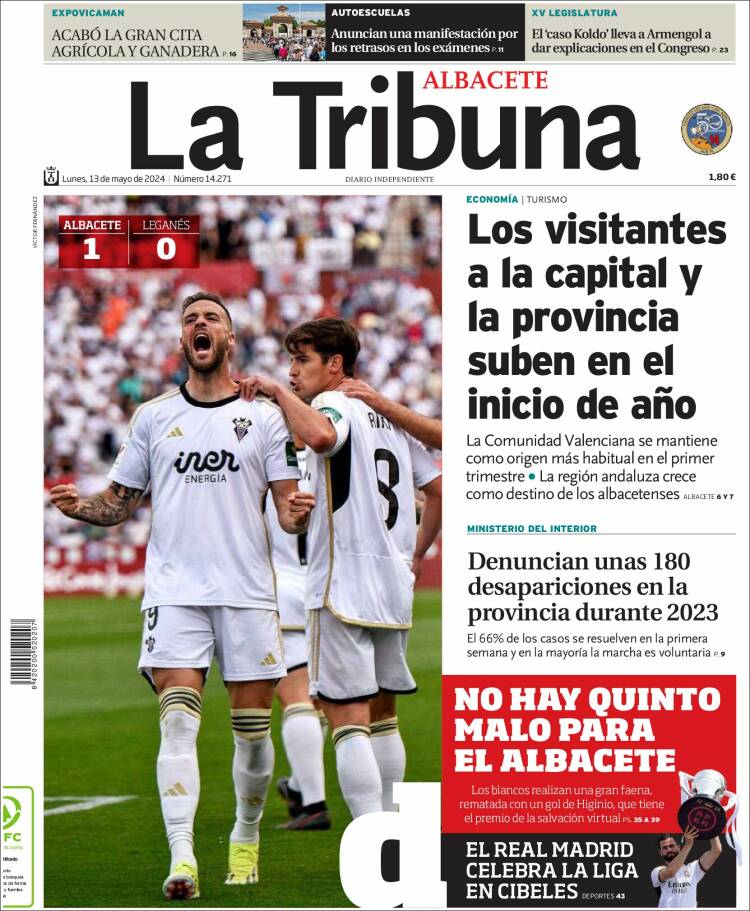 Portada de La Tribuna de Albacete (Espa&ntilde;a)