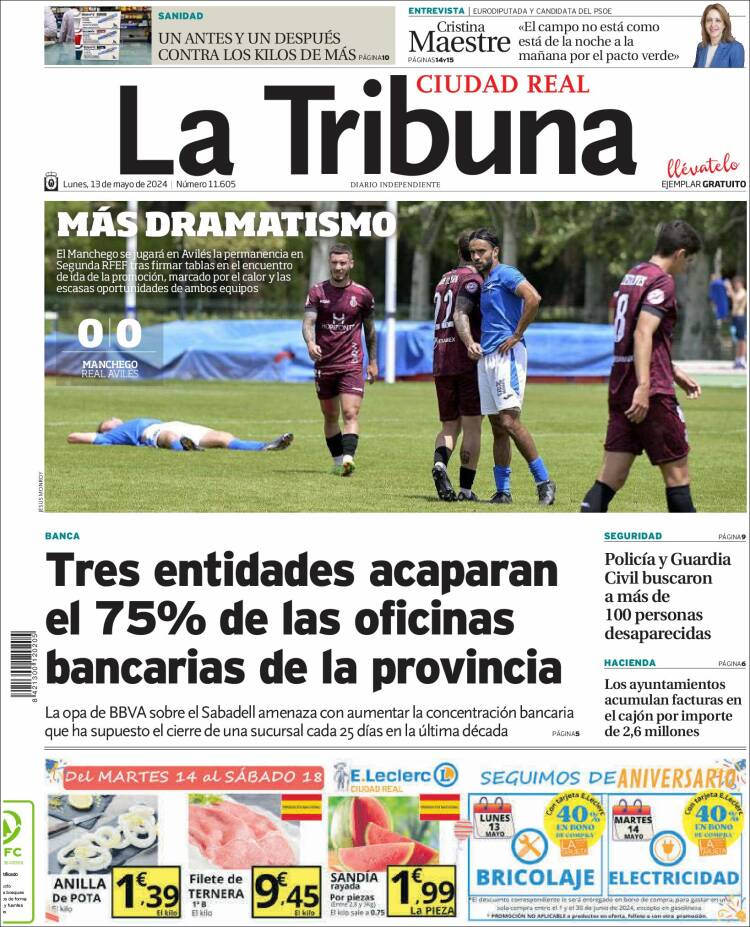 Portada de La Tribuna de Ciudad Real (Espa&ntilde;a)