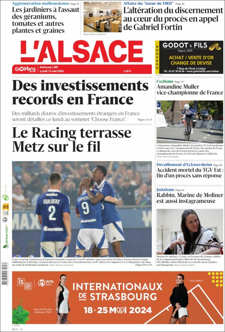 Portada de Journal L'Alsace (Francia)