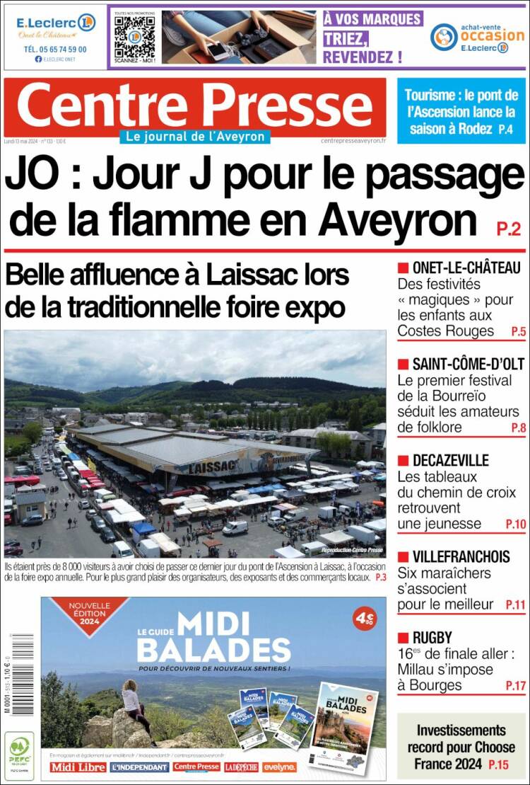 Portada de Centre Presse (Francia)