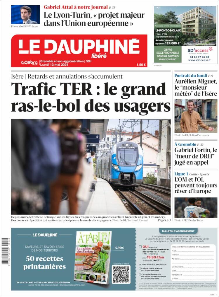 Portada de Le Dauphiné Libéré (Francia)