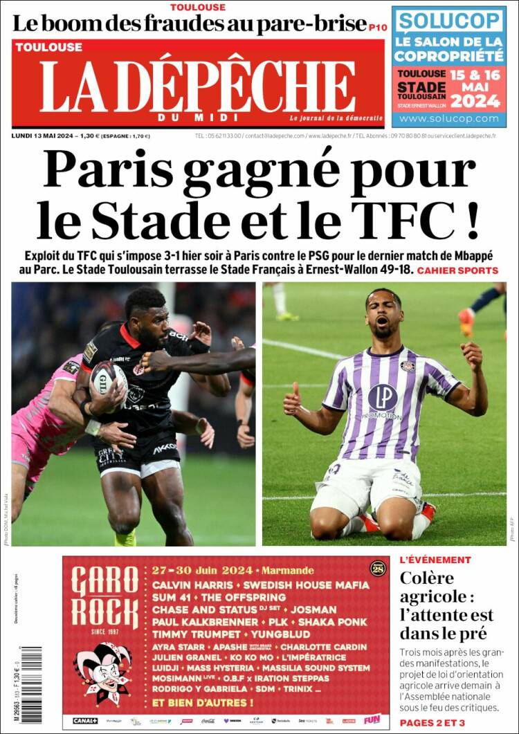 Portada de La Dépêche du Midi (Francia)