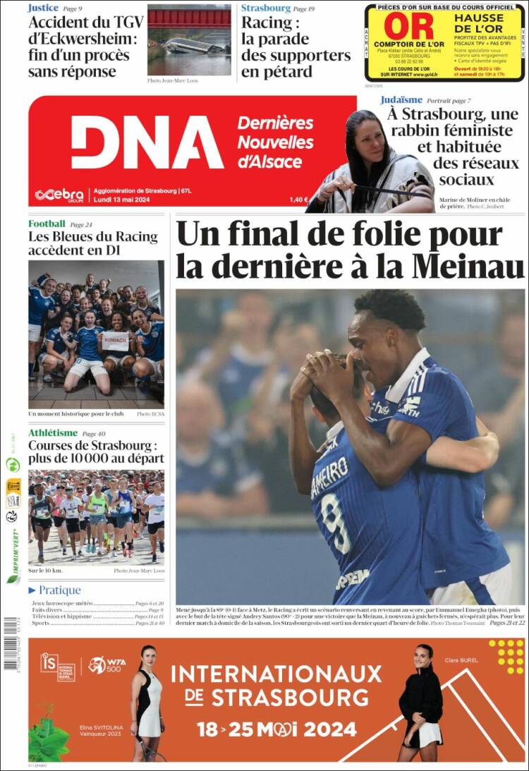 Portada de Les Dernières Nouvelles d'Alsace (Francia)