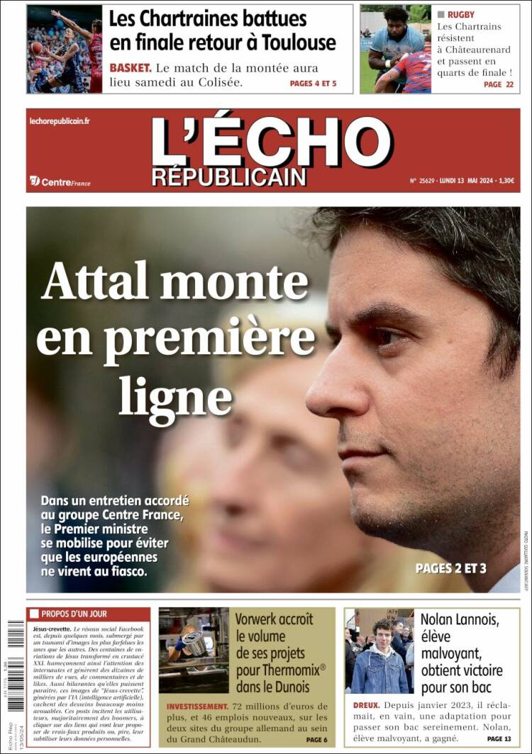 Portada de L'Echo Républicain (Francia)