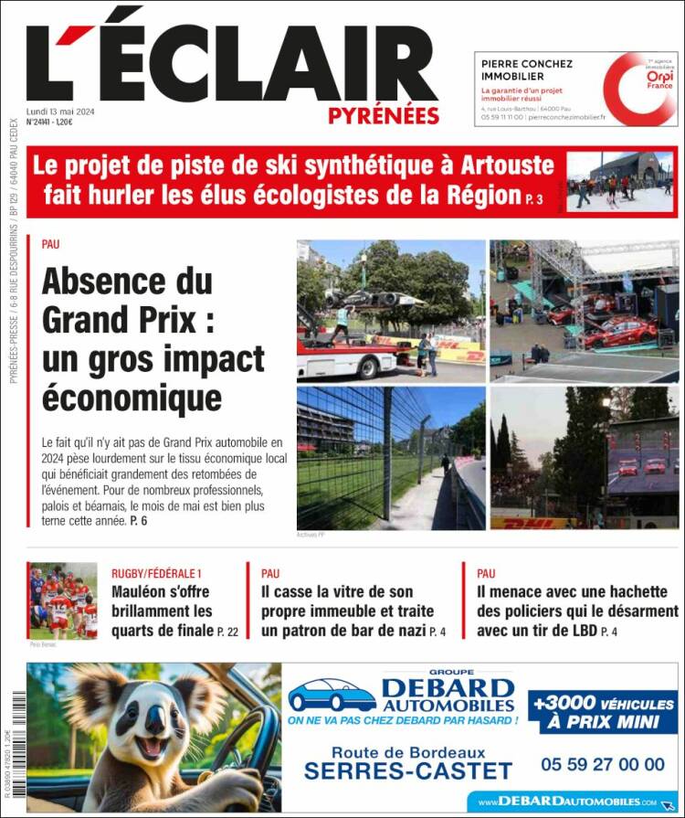 Portada de L'Eclair des Pyrénées (Francia)