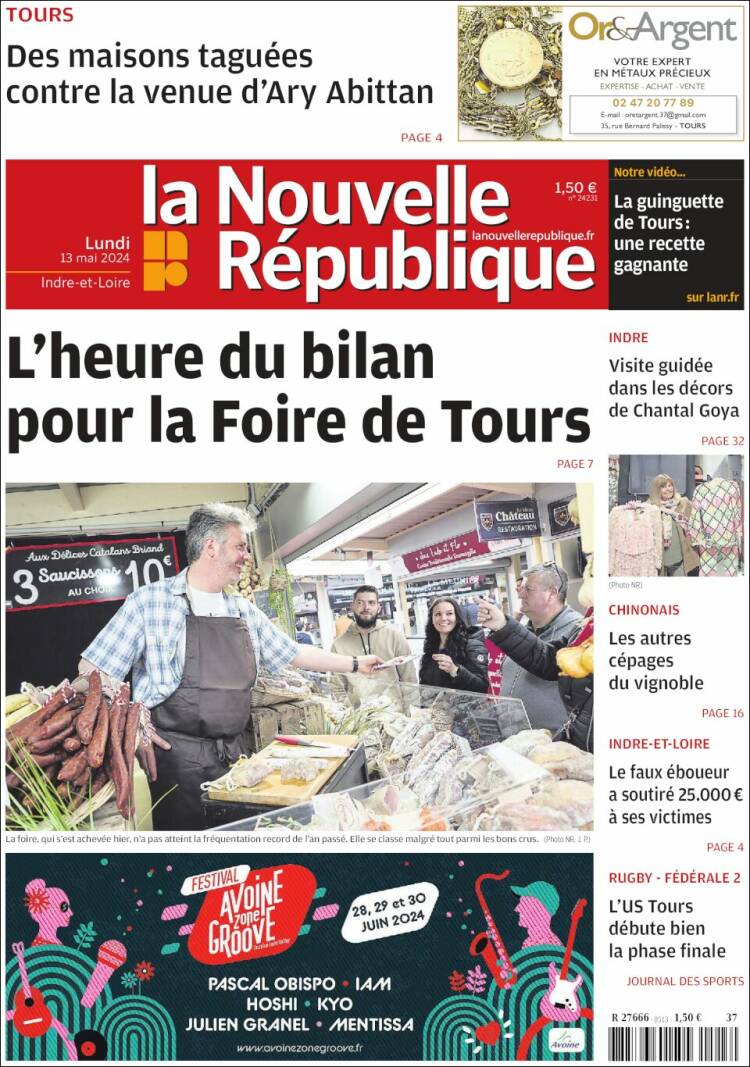 Portada de La Nouvelle Republique (Francia)